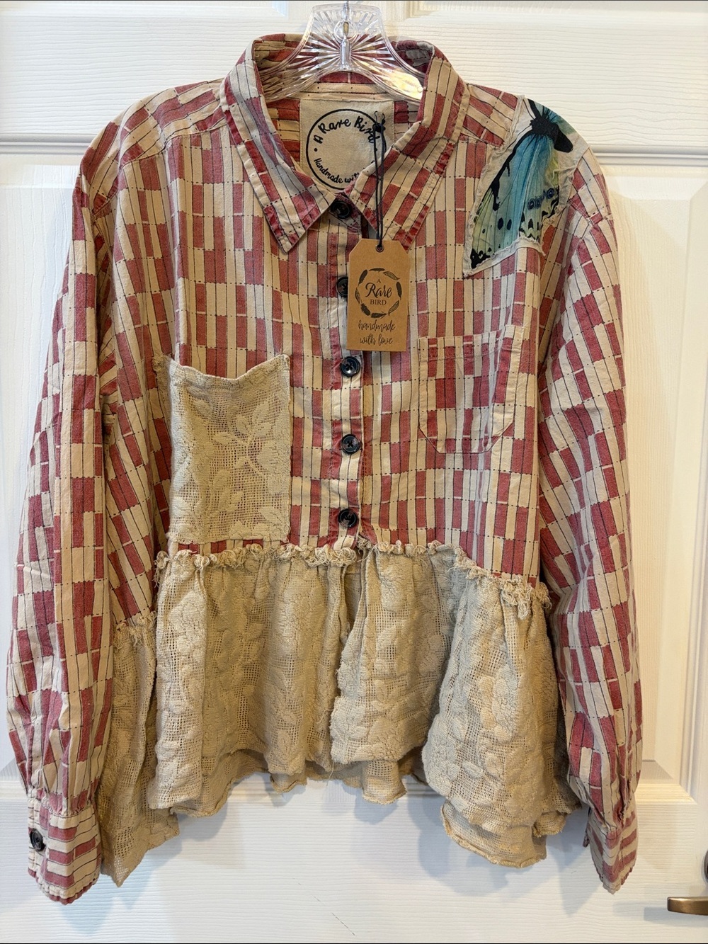 Nestled In Brick Button-Up Top with Lace Peplum A Rare Bird NEW FALL WINTER